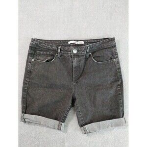 BONGO Womens Black Denim Skinny Shorts Size 13 Cuffed Raw Hem Faded Dark Wash
